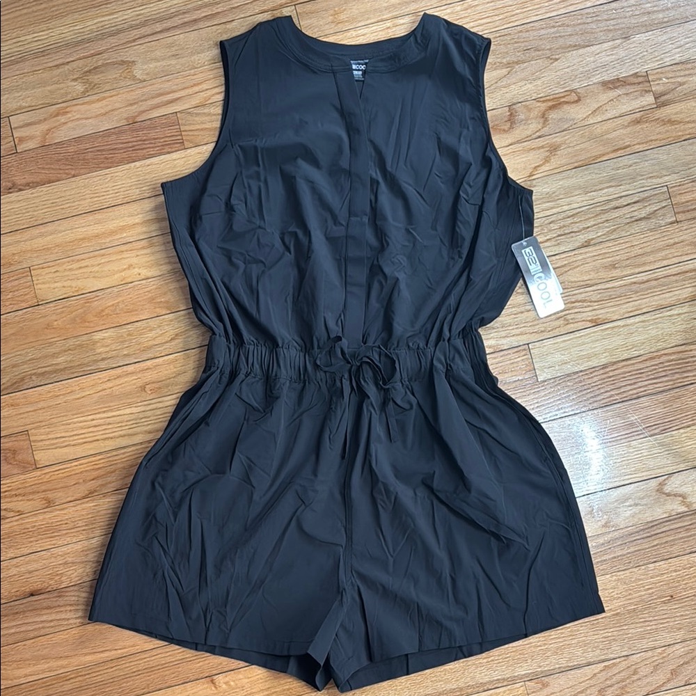 32 Degree Romper Women's Black Button-Up Romper Shorts Tank XL